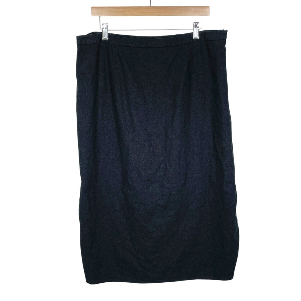 Old Navy Black Linen Blend Midi Skirt Size XL Slit Transitional Business Casual